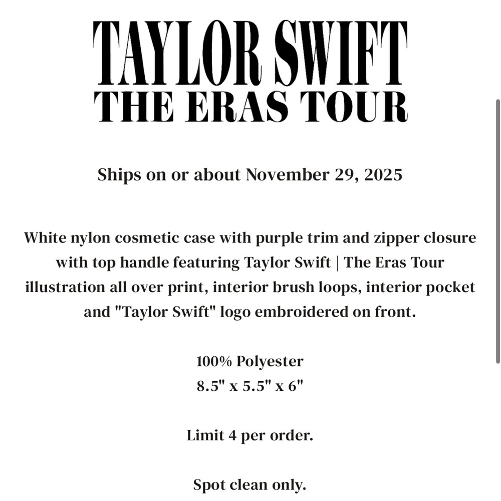 The Eras Tour Cosmetic Bag Taylor Swift Eras Tour Makeup Bag Travel Case New - Picture 4 of 4